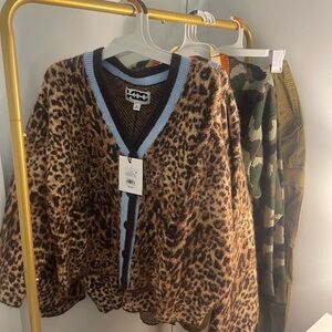 NWT KBB by KAHLANA Women's 'The Slouchy Cardigan' - Tan Leopard M